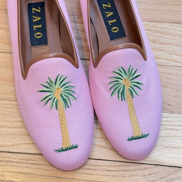 Zalo Pink Fabric Palm tree Leather‎ trim  Womens Loafers Size 6 - Picture 6 of 6